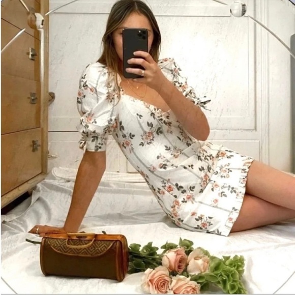 For Love & Lemons Rose Stripe Floral Linen Mini Dress - Picture 5 of 11